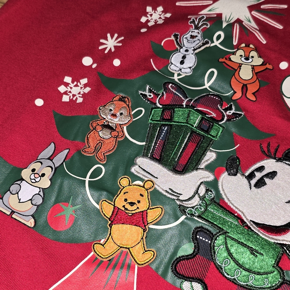 Disney Parks Girls Christmas Red Shirt Sz L Minnie Tree 3d Character Ornaments - Picture 5 of 10